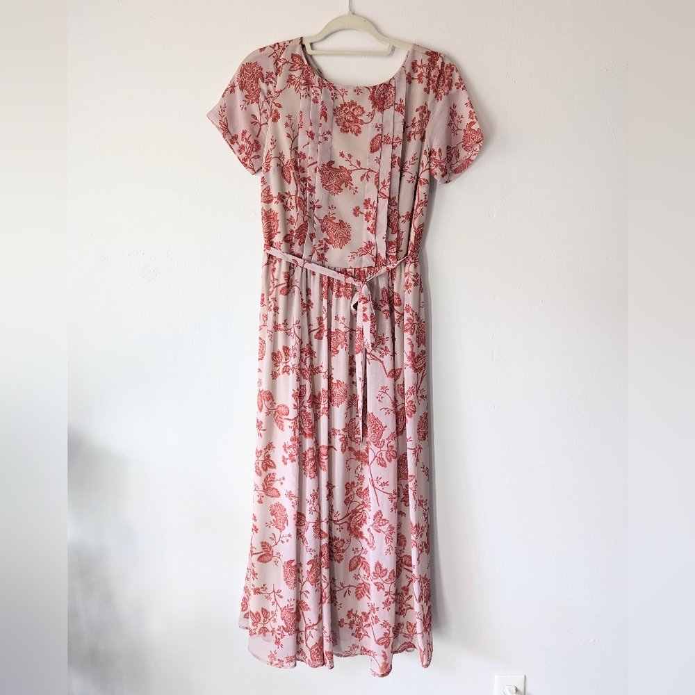 Eshakti Orange Floral Beige Medium Midi Dress Modest Attire